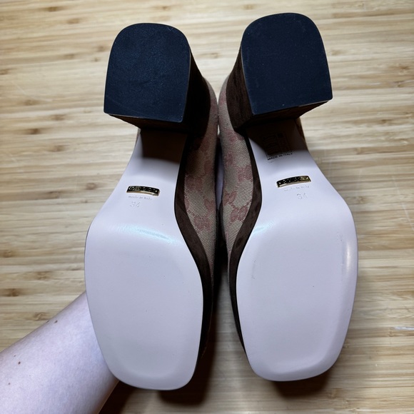 🤎GUCCI🤎GG Monogram Suede Houdan Mid Heel Platform Loafers - Picture 8 of 9